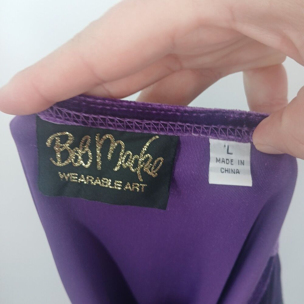 womens vintage purple velvet bob mackie wearable art shirt blouse size large - Picture 6 of 6